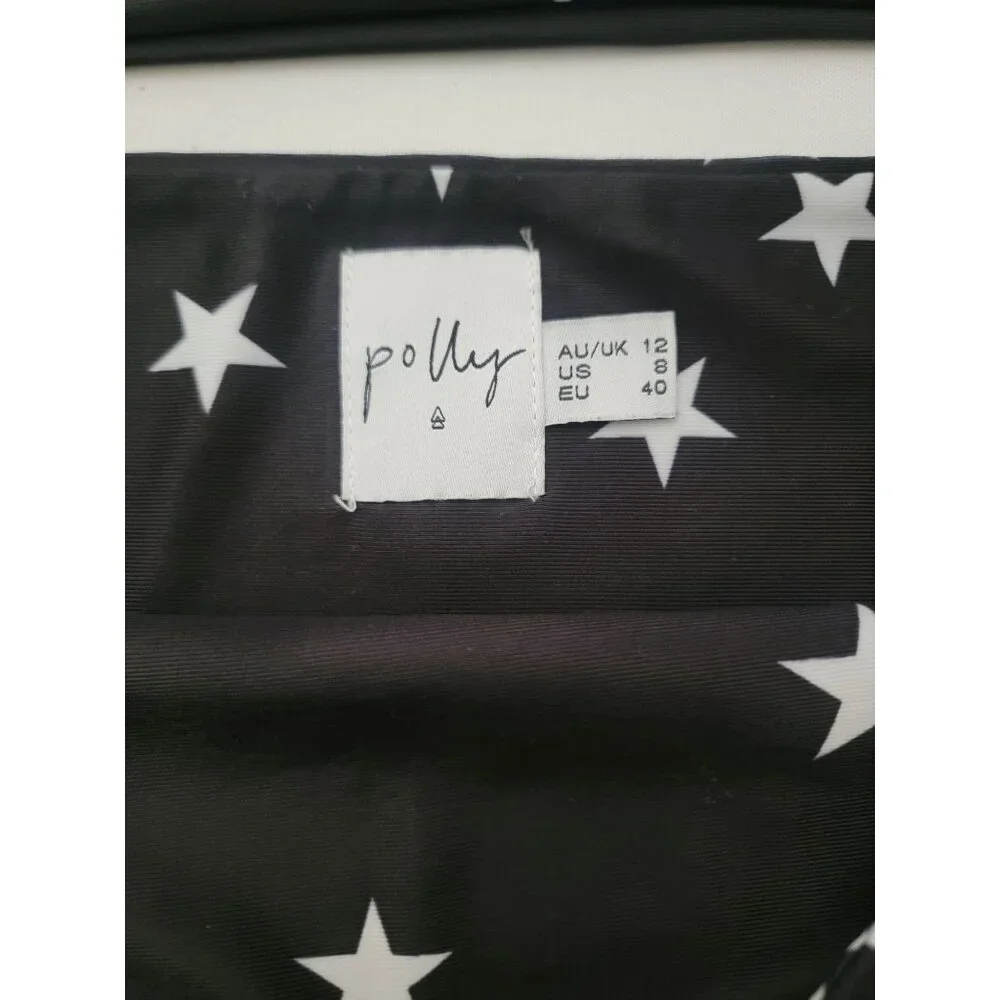 POLLY Black & White Star Print High-Waisted Strapless Bikini Set Size 8 US - Picture 5 of 9